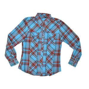 Cruel Men's Western Shirt Size M Blue Red Plaid Long Sleeve Snap Button Western